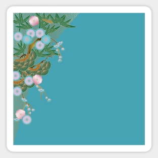 Cherry blossom, bamboo and pine tree on azure background Sticker